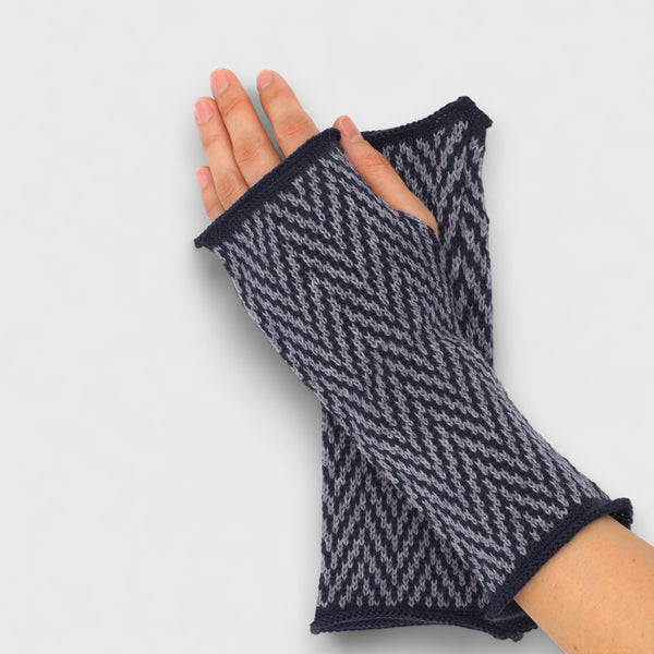 Navy Herringbone Handwarmers