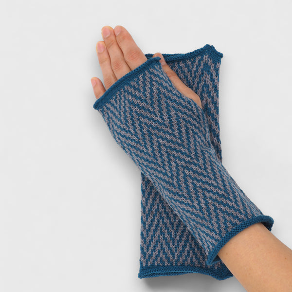 Petrol Herringbone Handwarmers